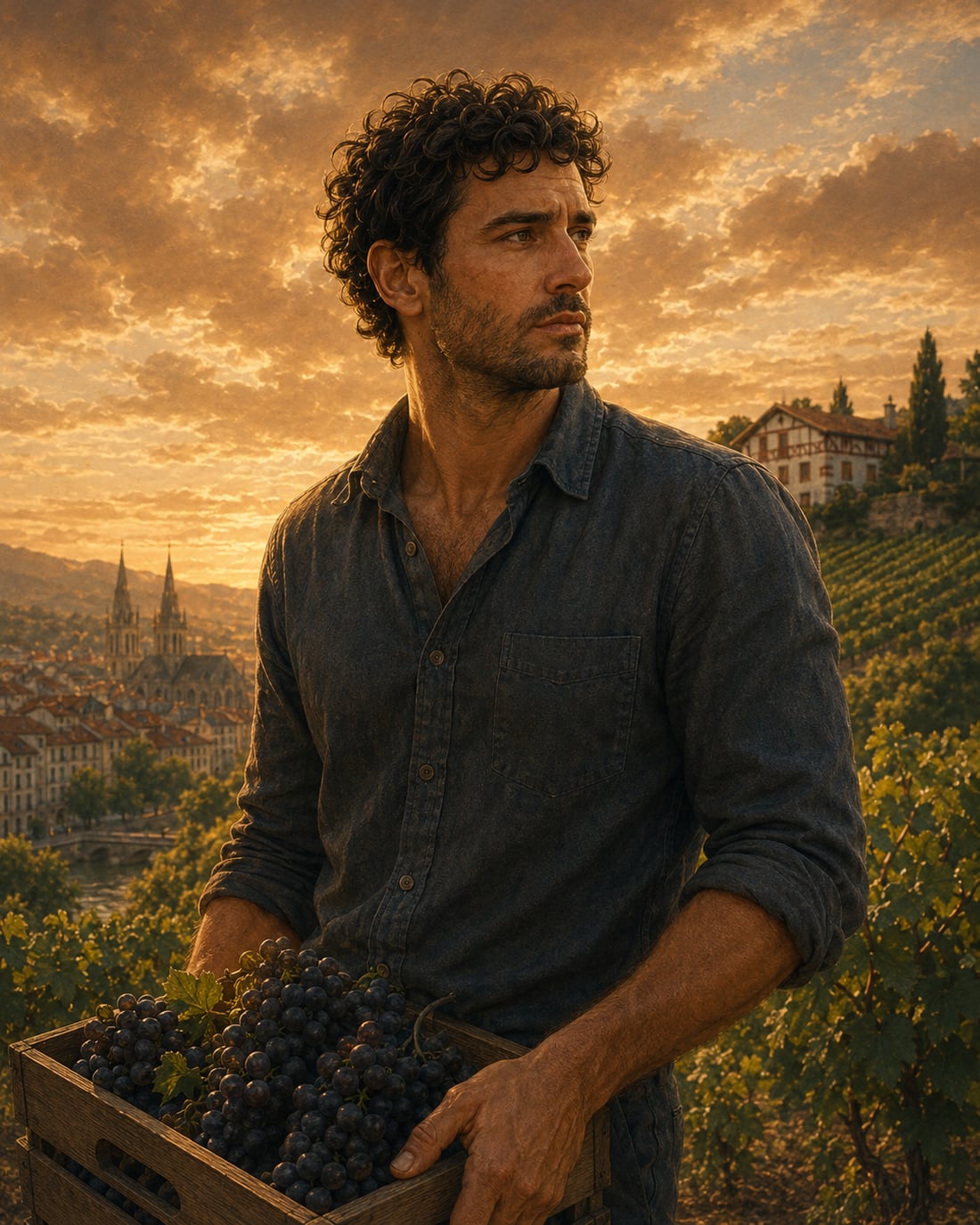 Julien at the harvest in the vines of the Domaine Etcheverry